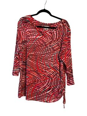 Ruby Rd. Pink Red Black Striped Scoop Neck Top